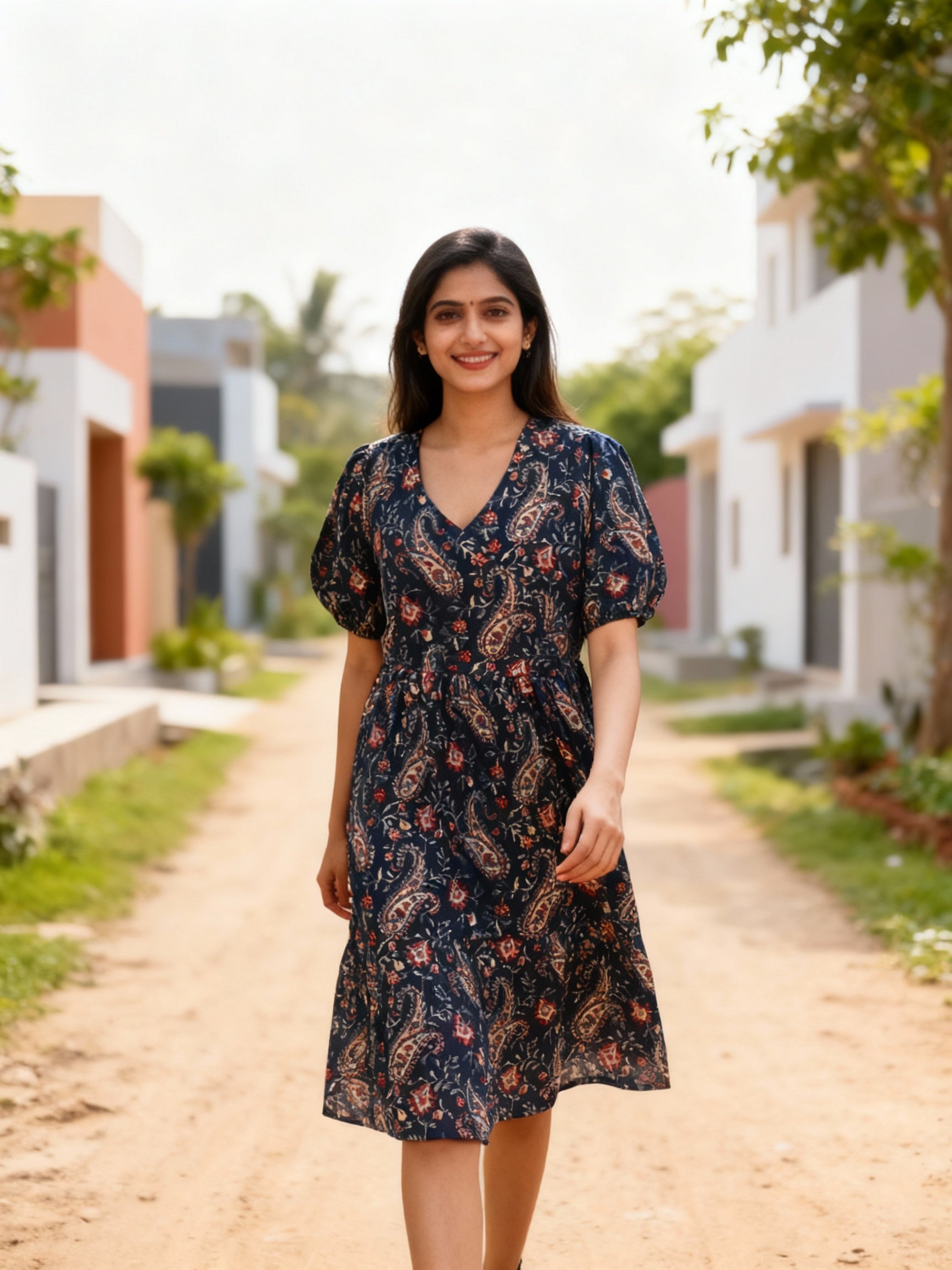Women's Cotton Midi Dress Stylish Printed Casual Dress Kushi Creation Women's Cotton Midi Dress Stylish Printed Casual Dress Kushi Creation