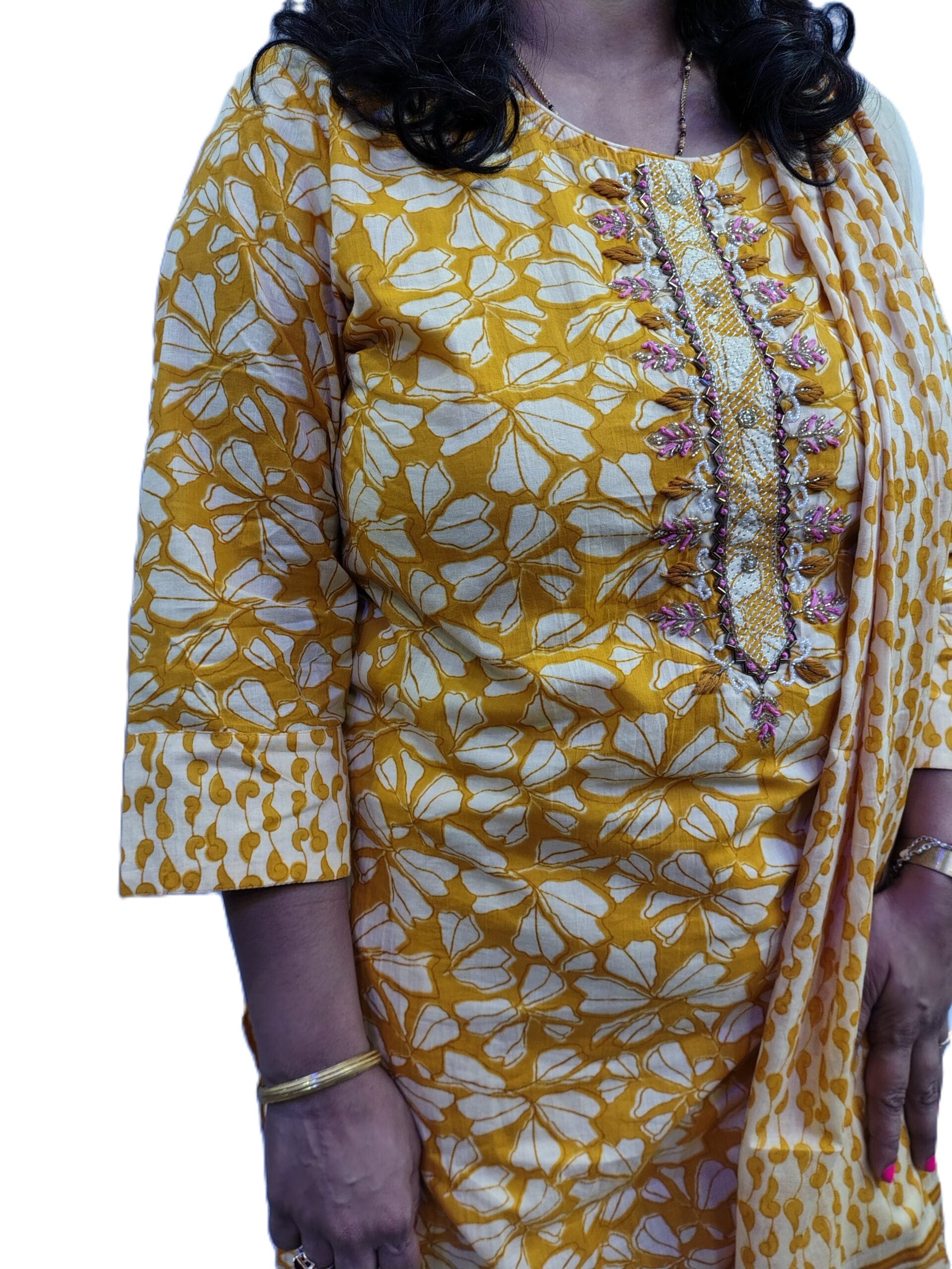 Yellow 3-Piece Cotton Kurta Set