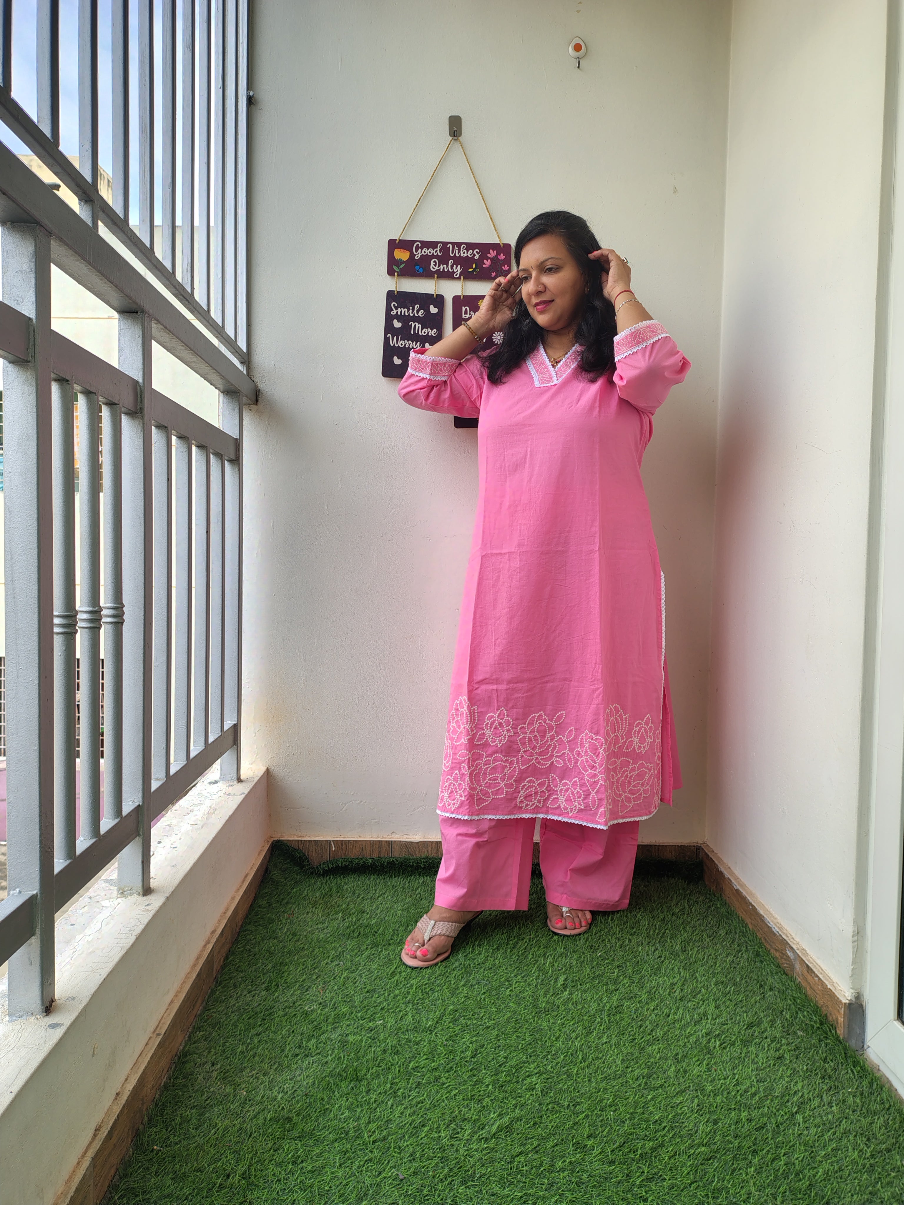 Cotton Pink Kurta Pant Set