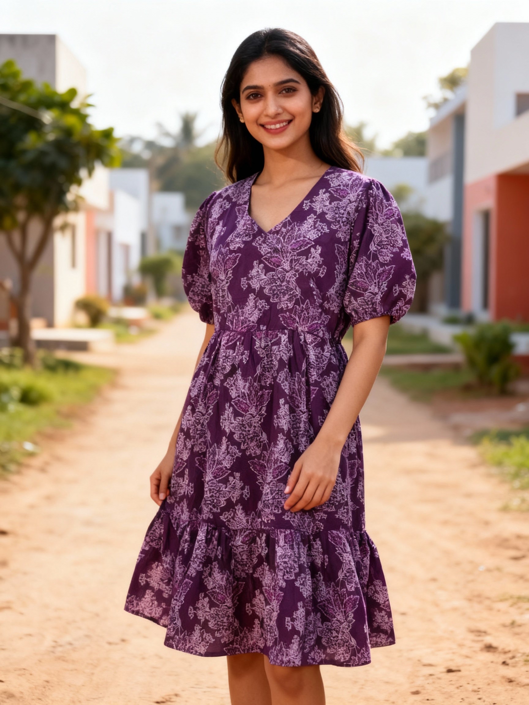 Women’s Cotton Midi Dress – Stylish Printed Casual Dress