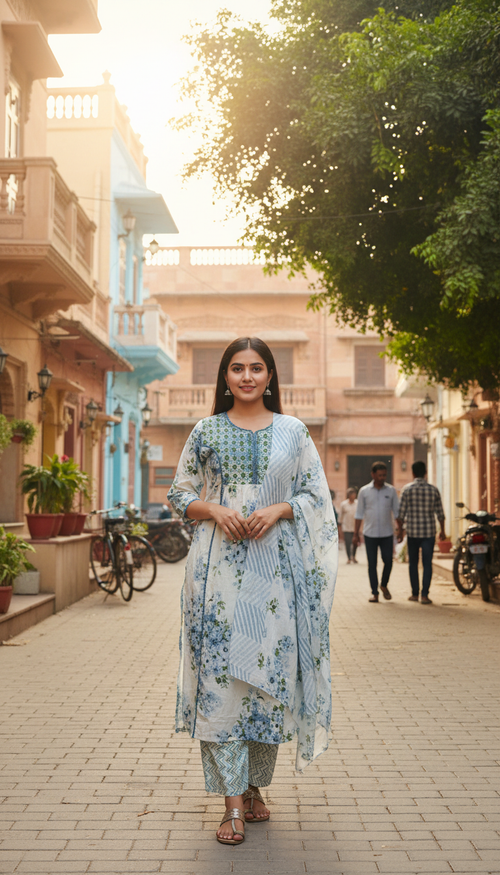 Elegant and comfortable Cotton A-Line Suit Set
