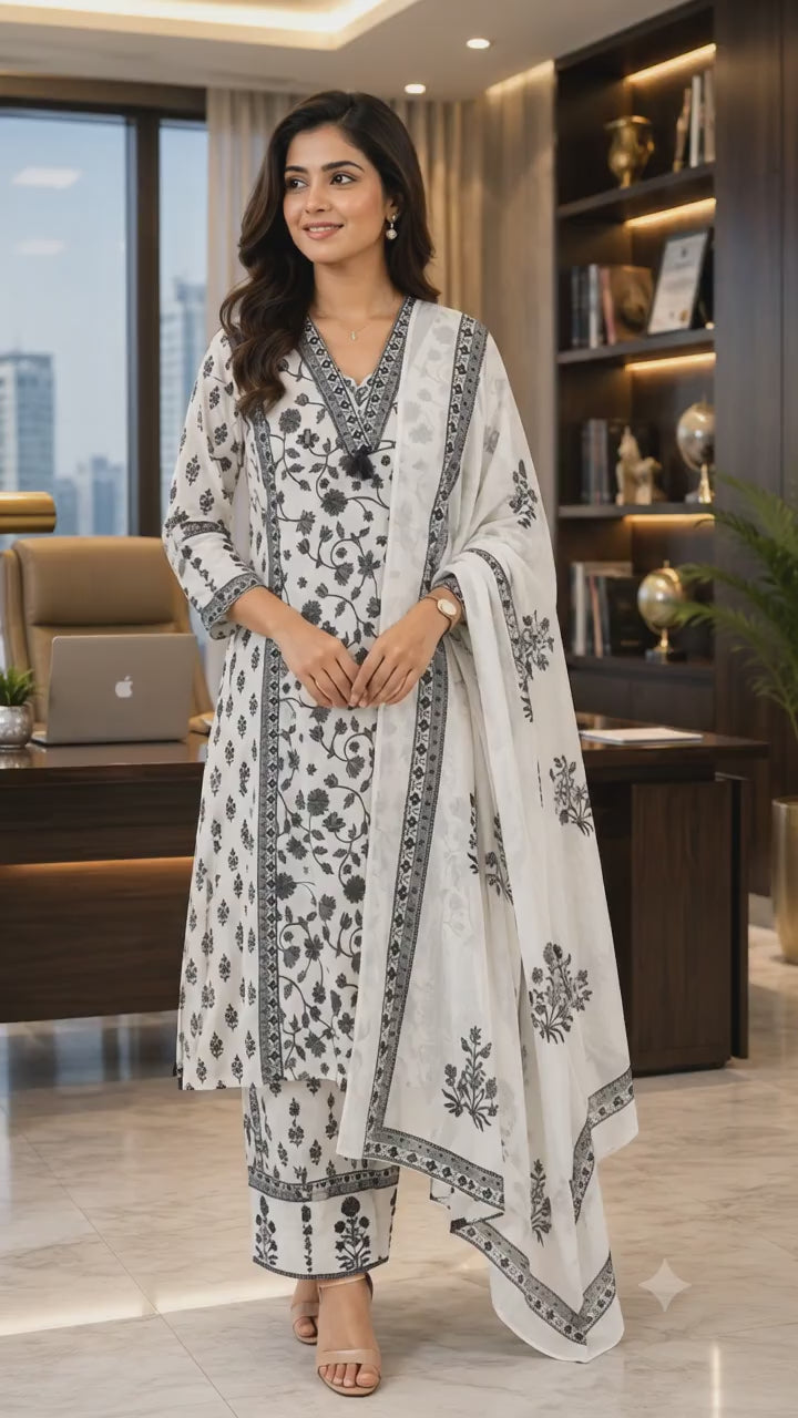 Elegant Cotton A-Line Cotton Kurti Set