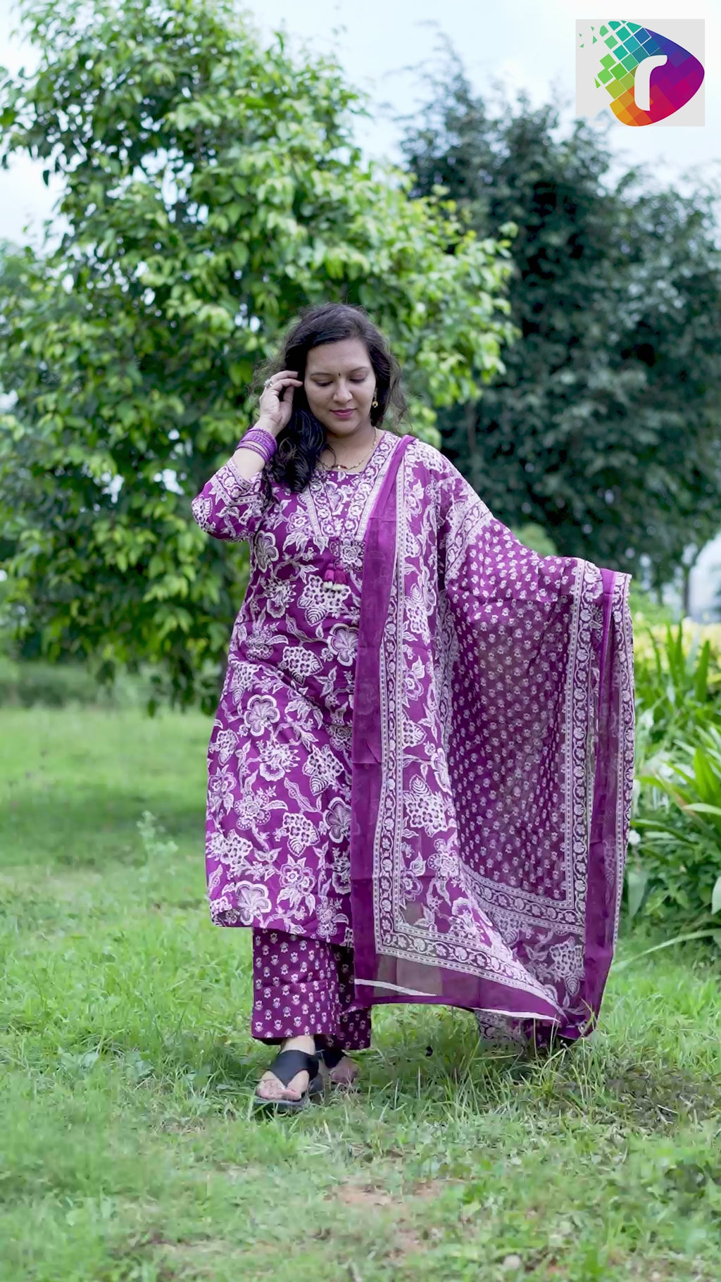 Purple 3-Piece Cotton Kurta Set
