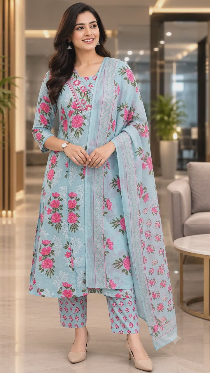 Premium Cotton Floral Kurta Set
