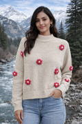 Floral Appliqué Winter Sweater for Women