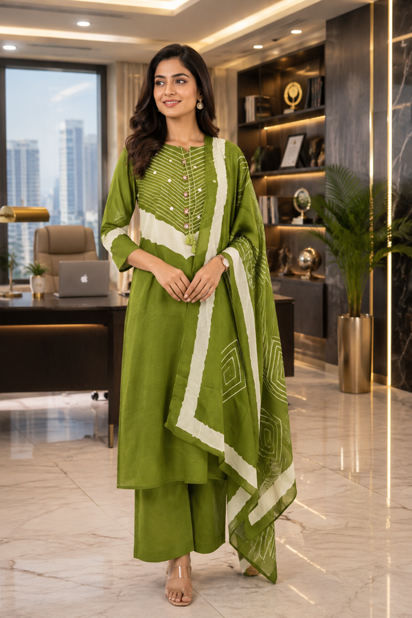 Pure Cotton Side-Cut Kurti 3-Piece Set