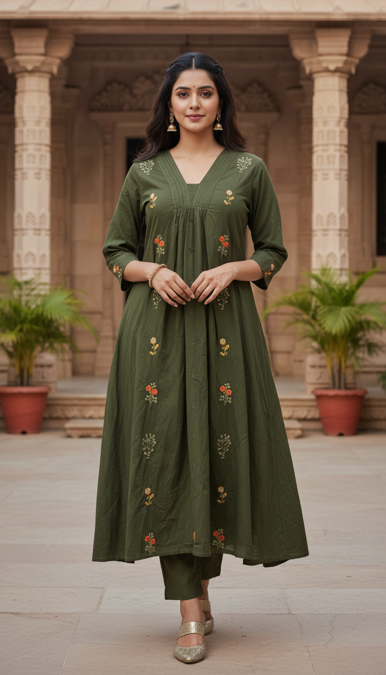 Soft Cotton Kurti Set with Pant & Dupatta