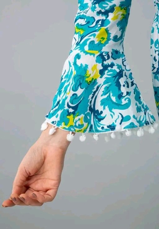 Blue Rayon A-Line Printed Kurti – Elegant Floral Style