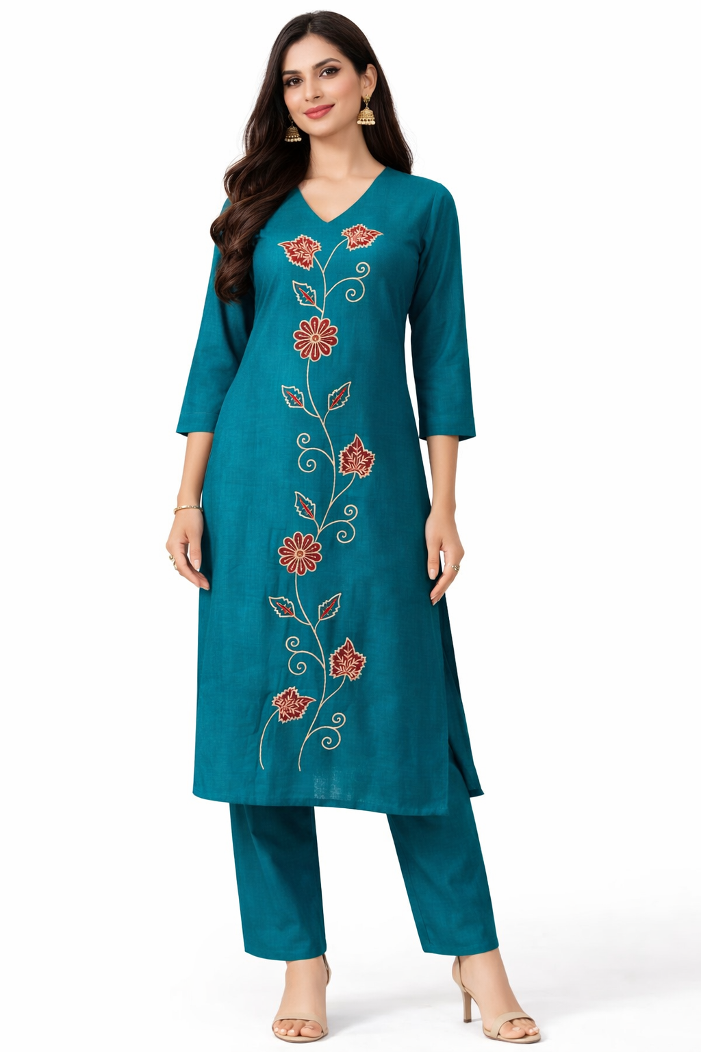 Teal Embroidered Co-ord Set for Women