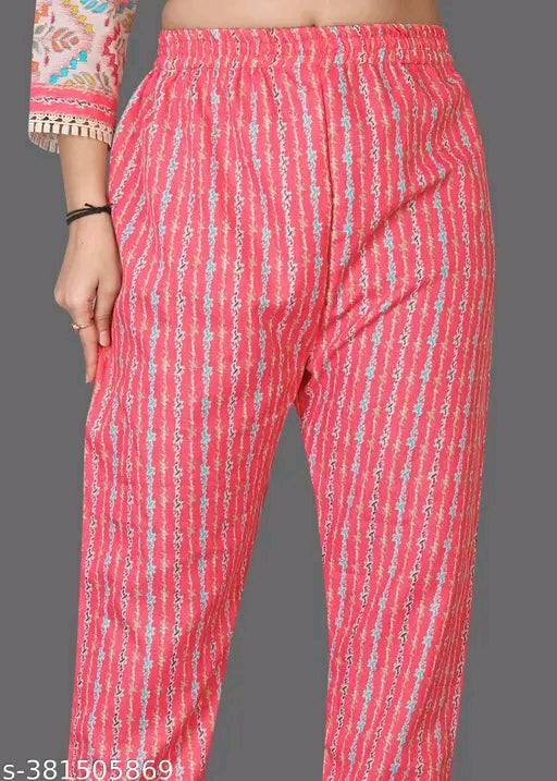 Peach Cotton A-Line Kurta Set with Dupatta & Pants