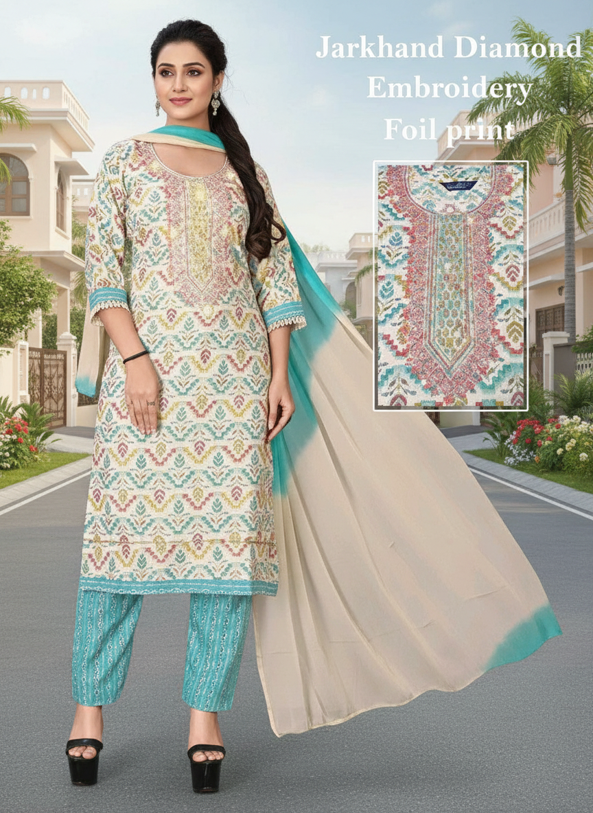 Cotton A-Line Kurta Set with Dupatta & Pants