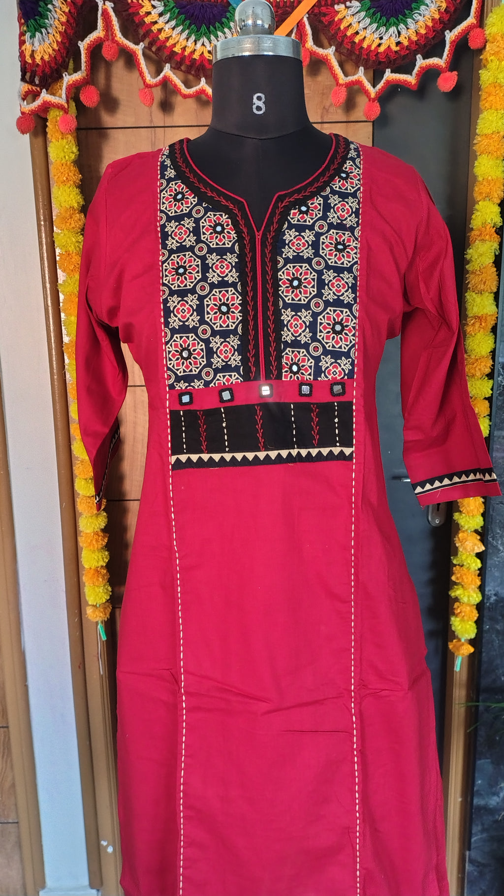 Dhabu Cotton C-Cut Kurti Set | Embroidered Cotton Kurta Set for Women