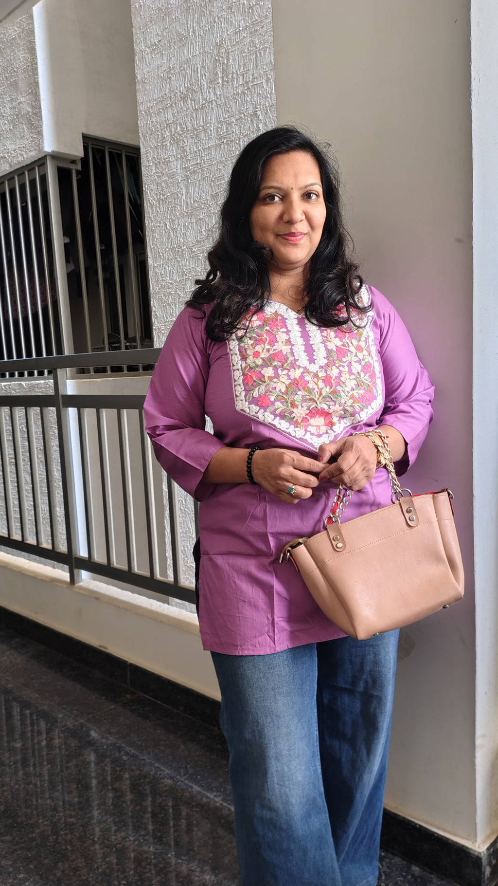 Elegant Pure Cotton Short Top – Floral Embroidered Yoke