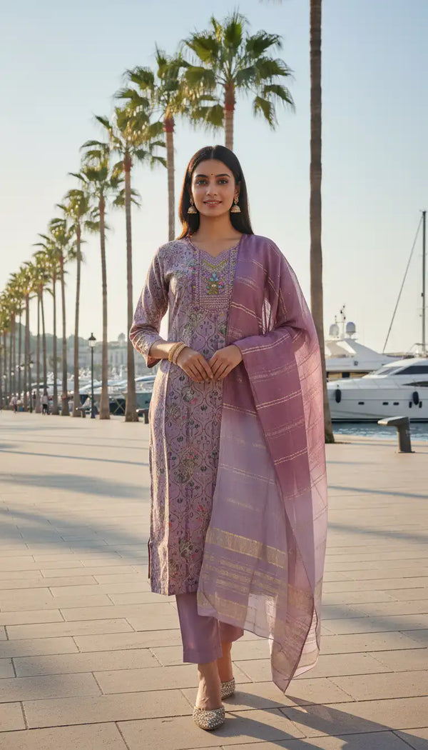 Soft Muslin Printed Kurti Set with Pant & Dupatta