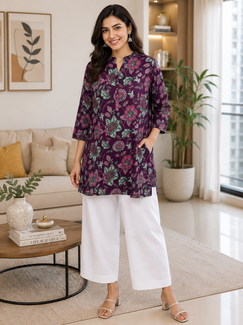 Premium Pure Cotton Floral Printed Short Kurti