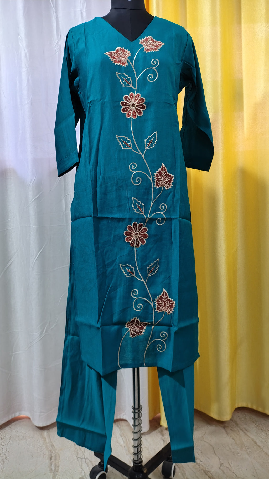 Teal Embroidered Co-ord Set for Women