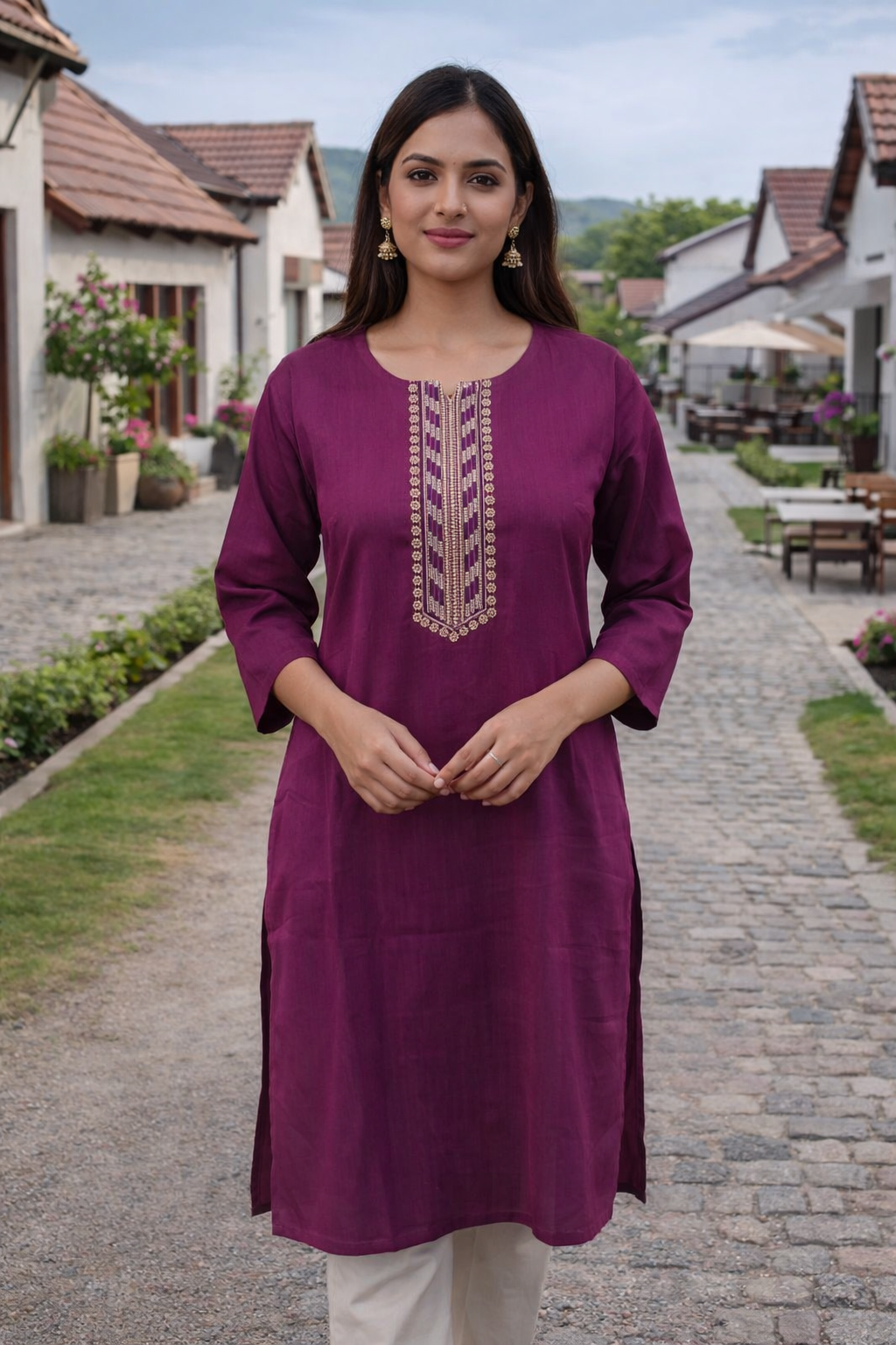 Women’s Embroidered Raw Silk Straight Top