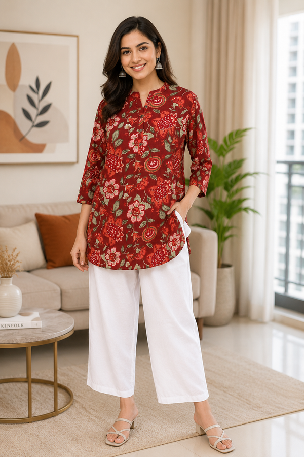 Premium Pure Cotton Floral Printed Short Kurti