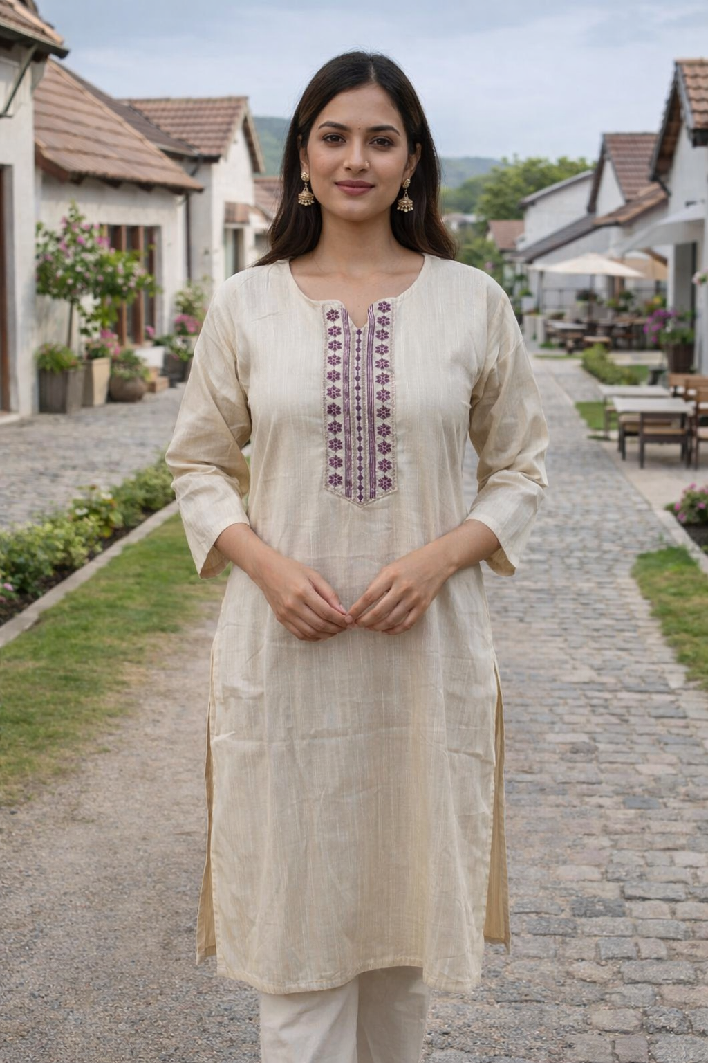 Women’s Embroidered Raw Silk Straight Top