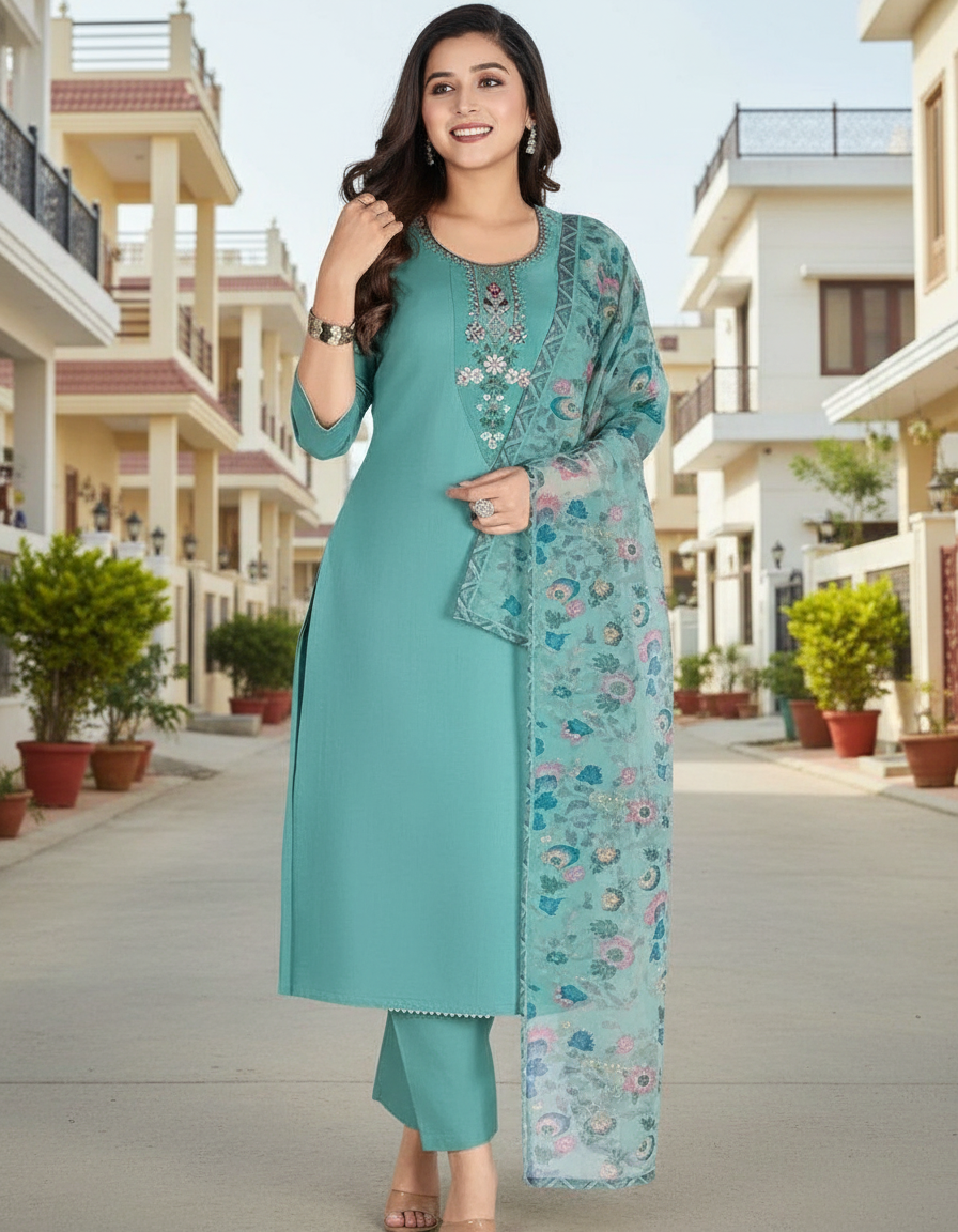 Printed Straight Kurta Set with Dupatta