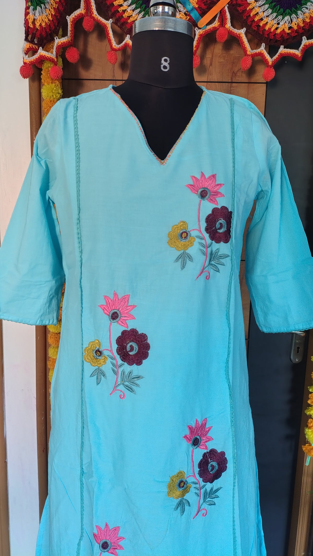 Jaipur Cotton Kurti Set with Floral Embroidery | 3 Piece Cotton Suit Set