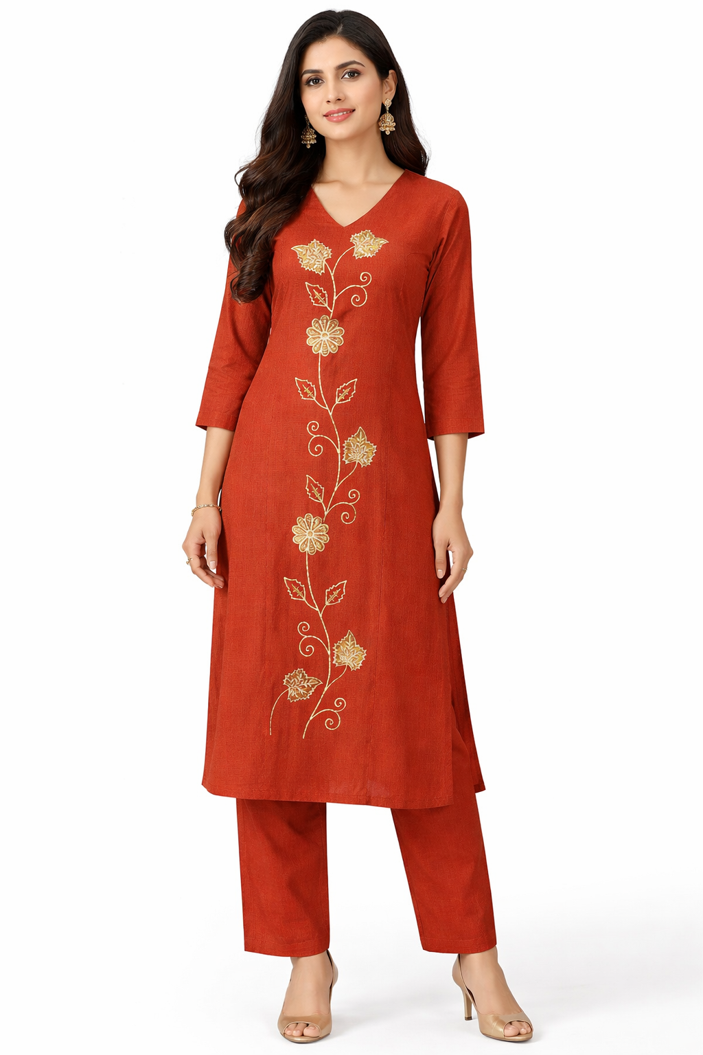 Elegant Rust Embroidered Co-ord Set with Palazzo – Verticon Fabric