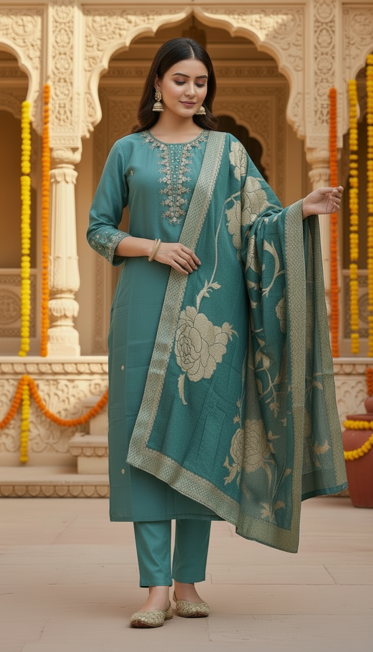 Raw Silk Kurti Set – Elegant | Festive | Timeless