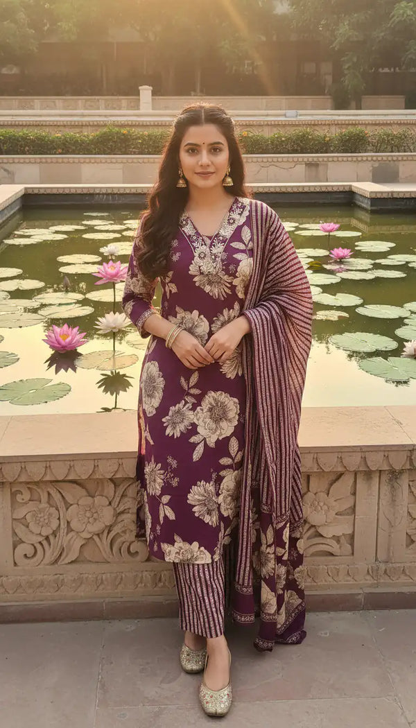 Purple Kurta Set With Dupatta