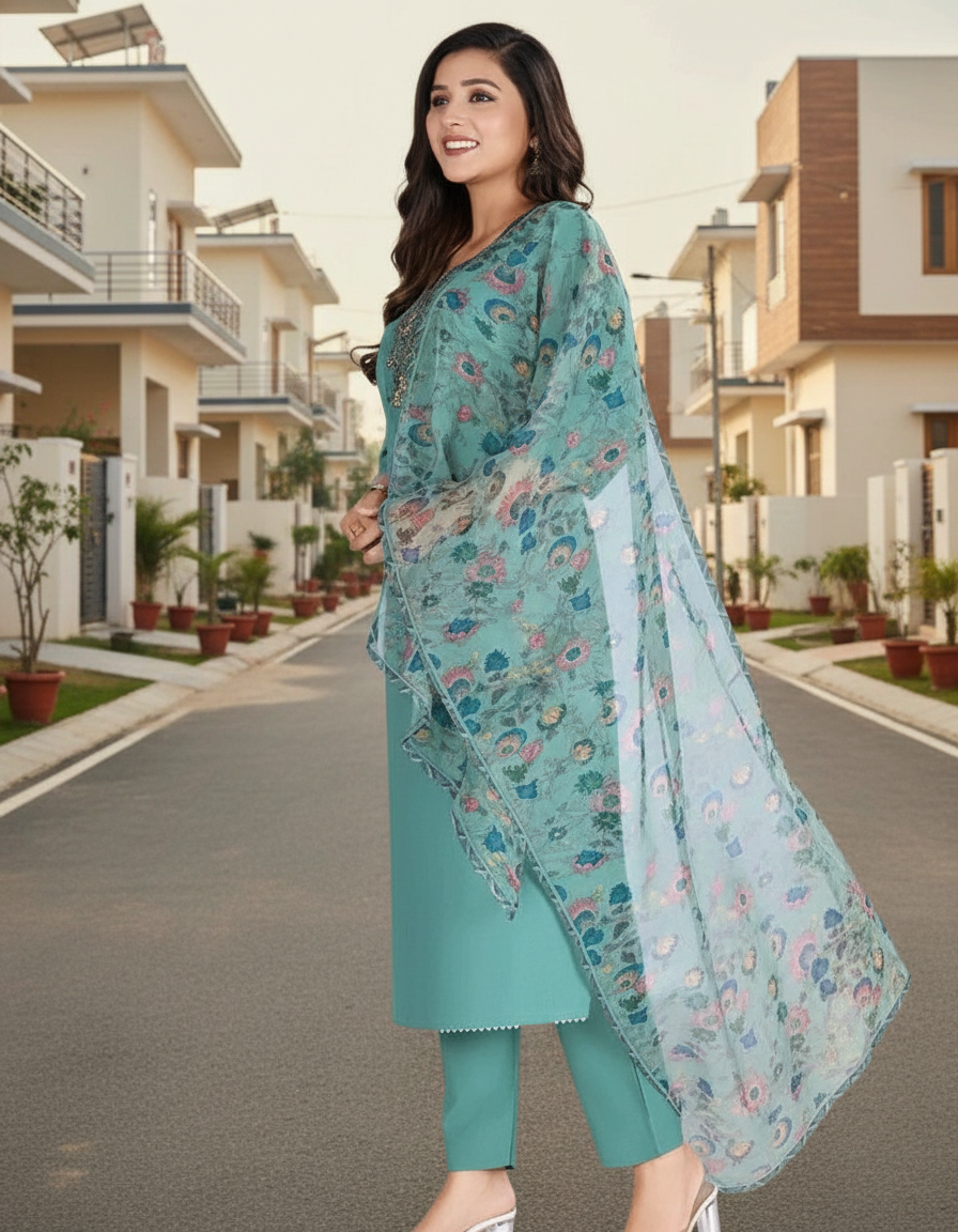 Printed Straight Kurta Set with Dupatta