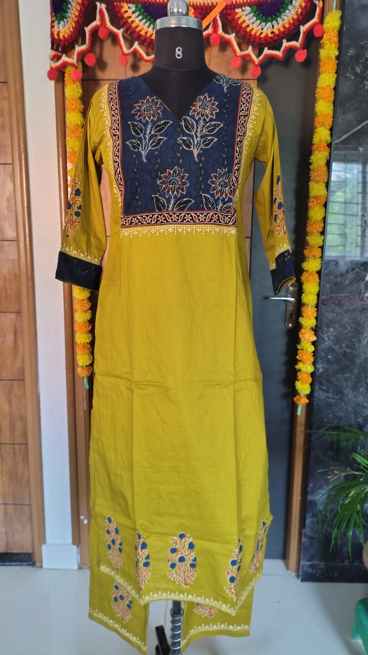 Dhabu Cotton C-Cut Kurti Set with Printed Dupatta | Stylish Ethnic Wear