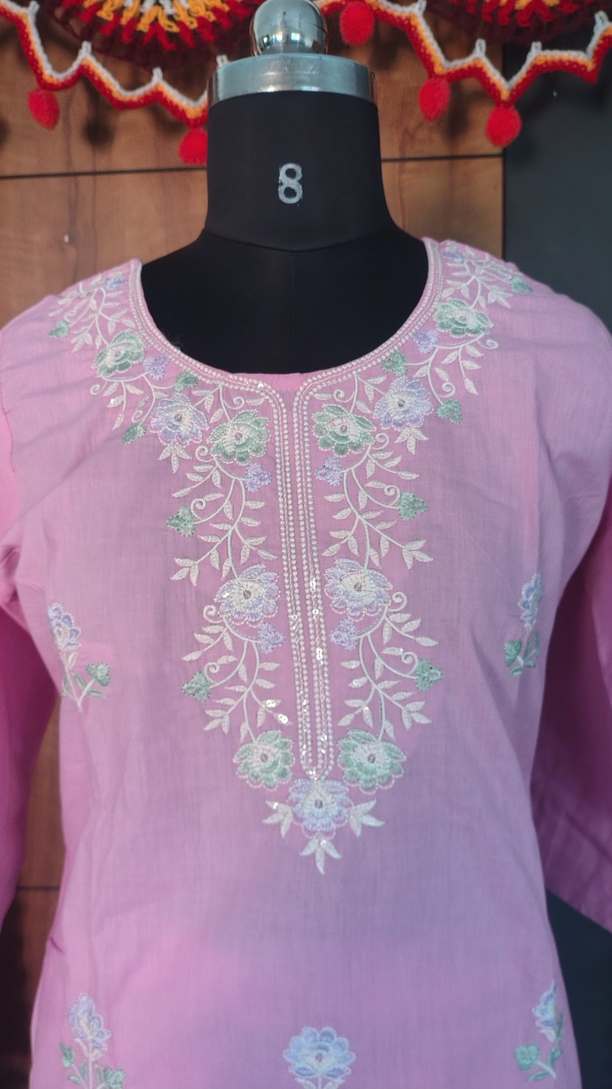 Pink Jaipur Cotton Kurti Set with Floral Embroidery & Dupatta | Kushi Creation