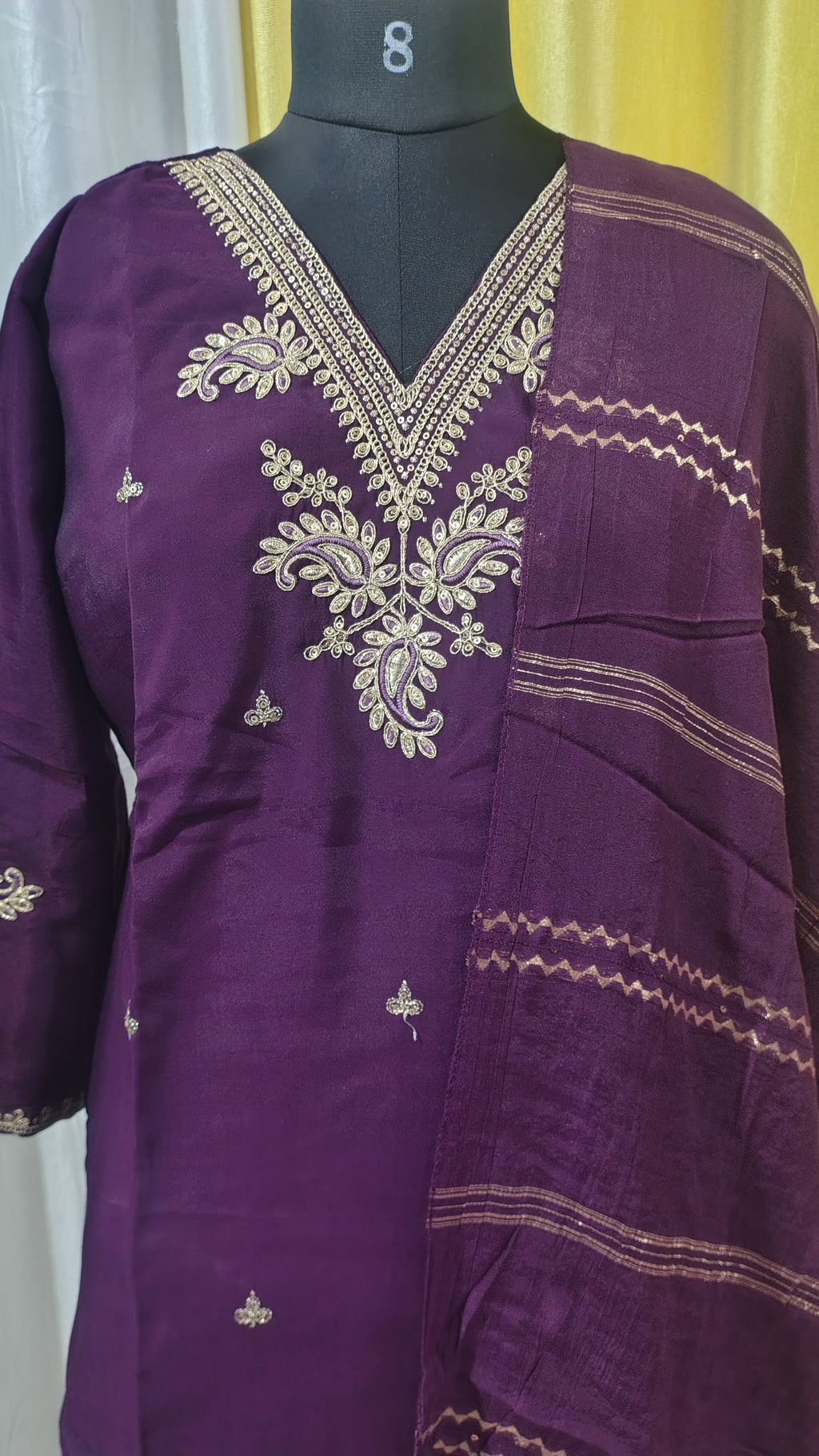 Royal Purple Semi Silk Kurti Set with Dupatta for Women