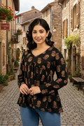 Black Floral Rayon Tunic – Elegant & Comfortable