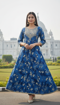 Elegant Blue Cotton Long Gown for Women