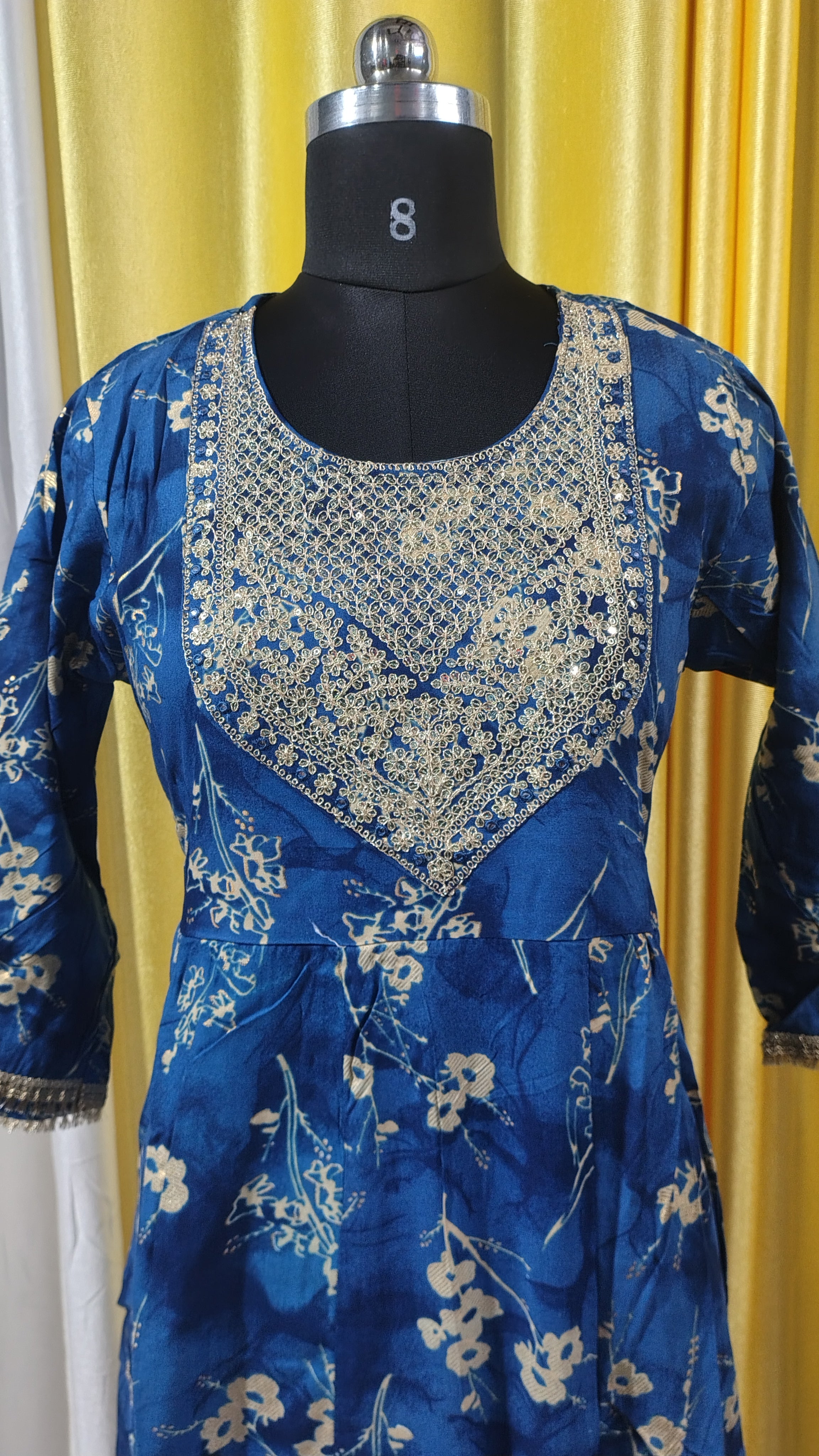 Elegant Blue Cotton Long Gown for Women