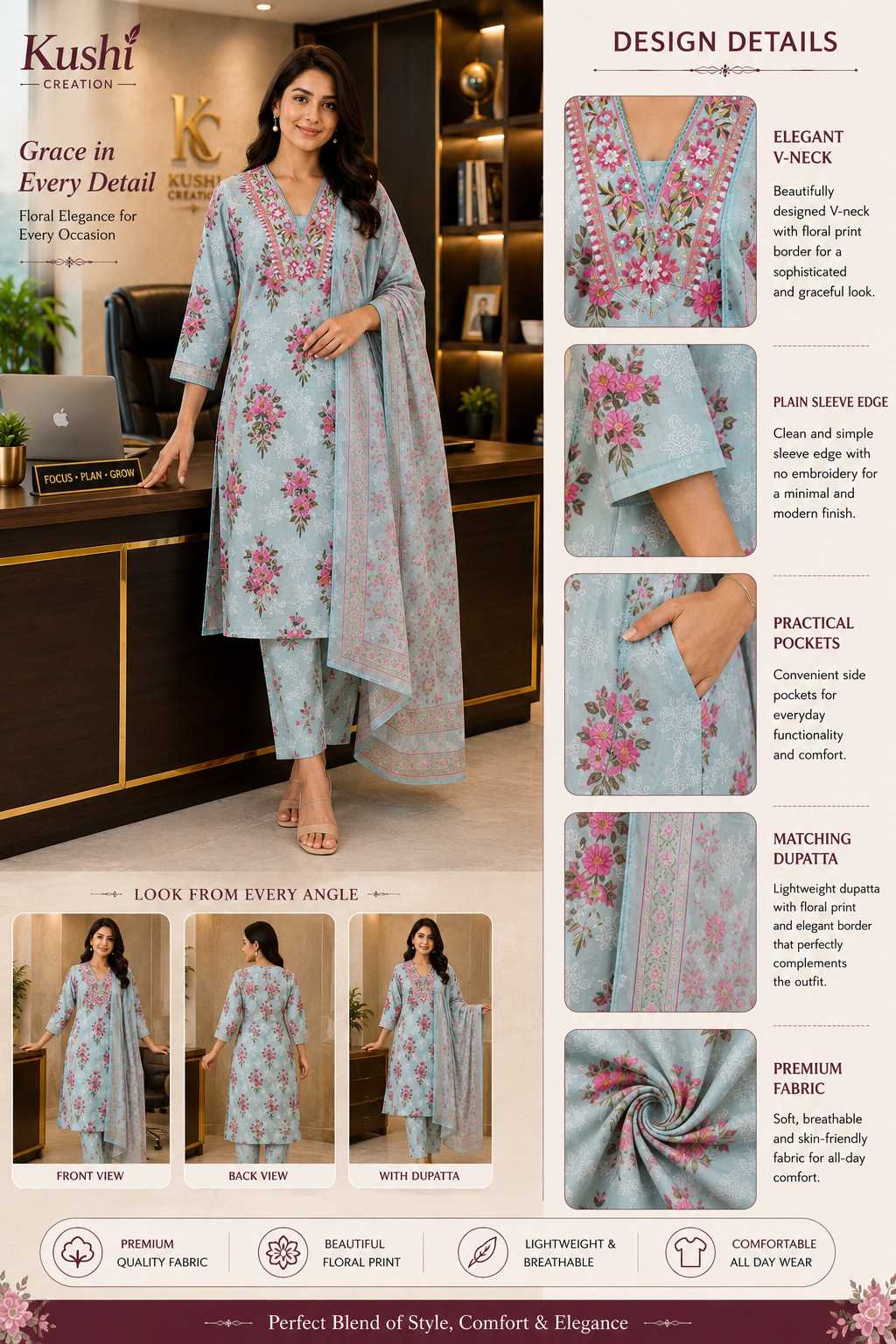 Premium Cotton Floral Kurta Set