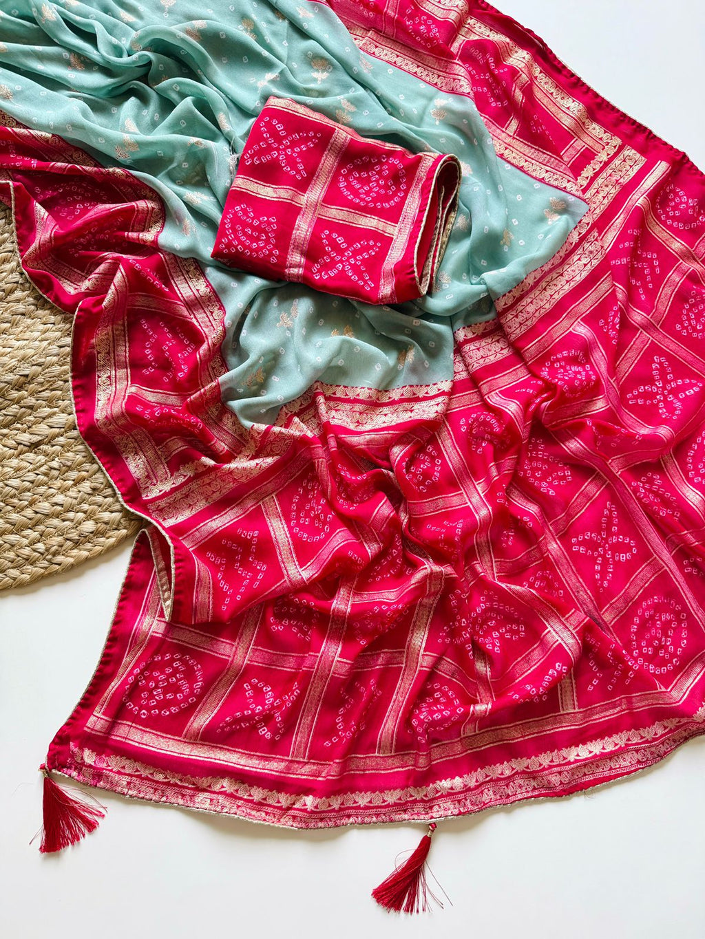 Dull Moss saree with Latkan saree with foil print and paiping border all over saree