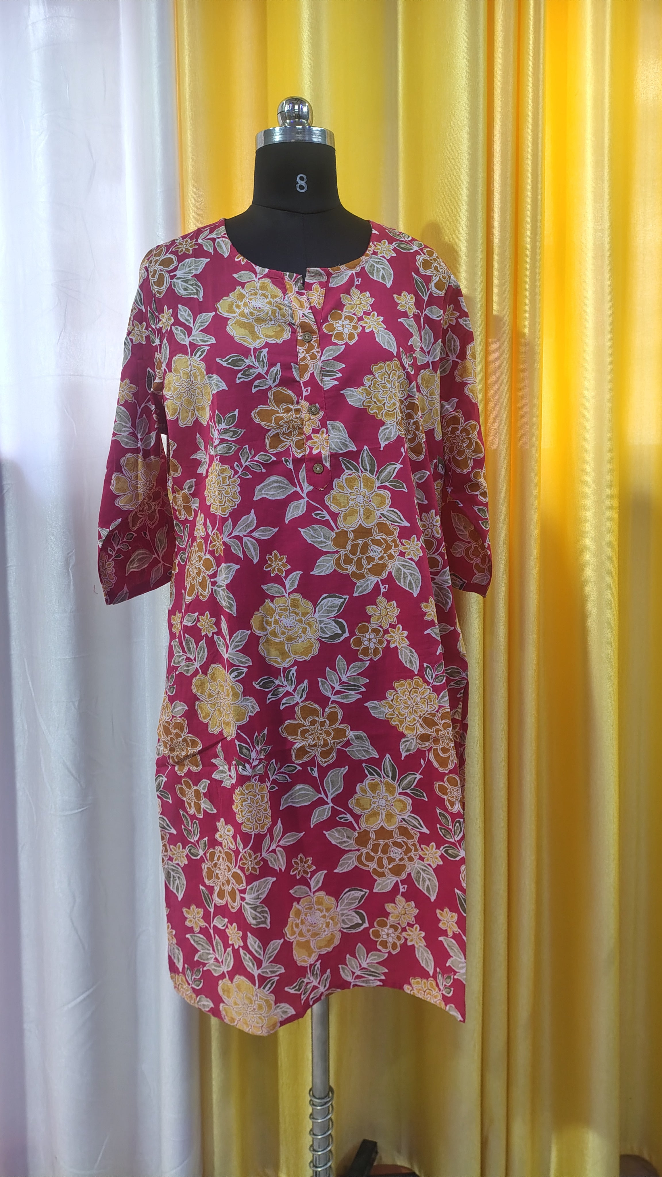 Women’s Floral Printed Cotton Straight Top with Side Pocket