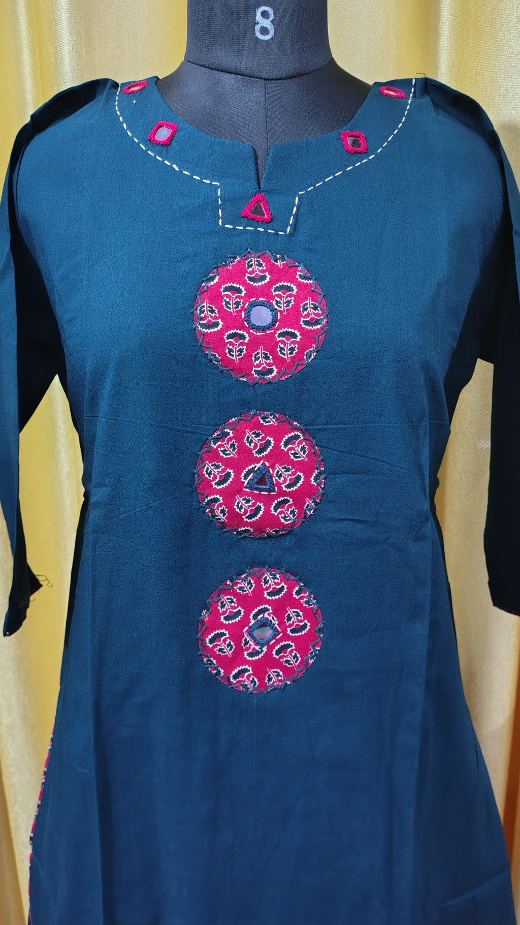 Cotton Kurti Set with Pant & Ajrakh Dupatta – Side Cut Long Kurta | Ethnic 3 Piece Set for Women
