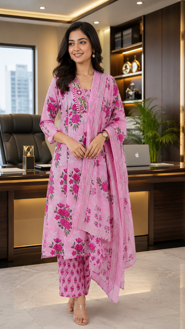 Premium Cotton Floral Kurta Set