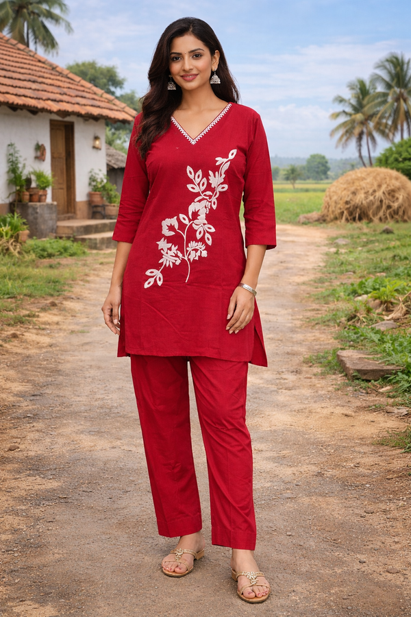 Pure Cotton Embroidered Co-ord Set