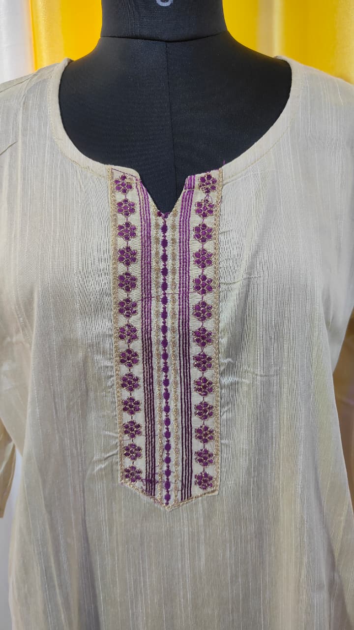 Women’s Embroidered Raw Silk Straight Top