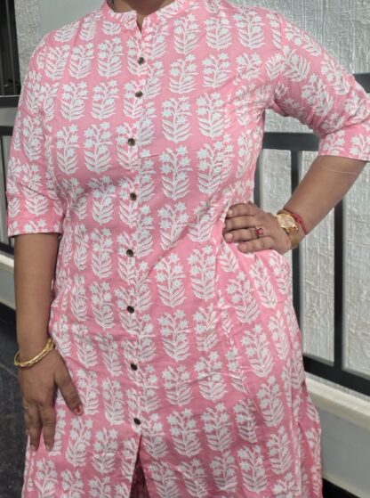 Graceful Pink Cotton Kurti with Pant Set - Image 2