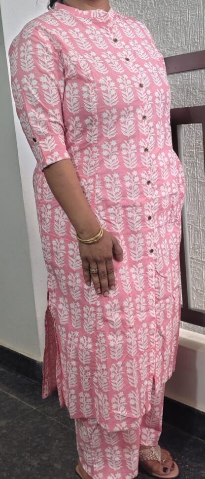 Graceful Pink Cotton Kurti with Pant Set - Image 3