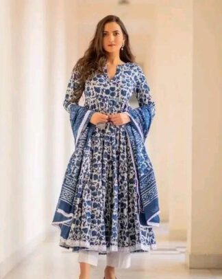 Anarkali Kurti and Pant With Dupatta Set