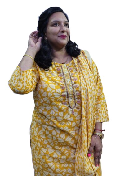 Yellow 3-Piece Cotton Kurta Set - Image 3