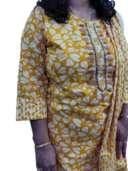 Yellow 3-Piece Cotton Kurta Set - Image 4