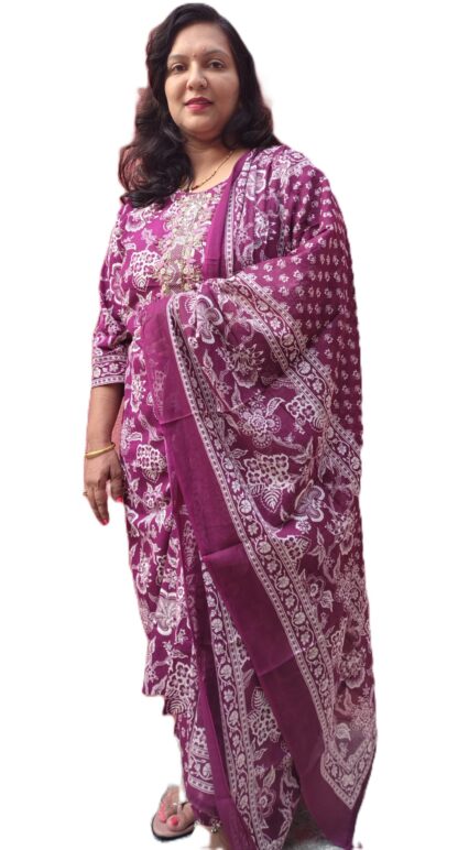 Purple 3-Piece Cotton Kurta Set - Image 2